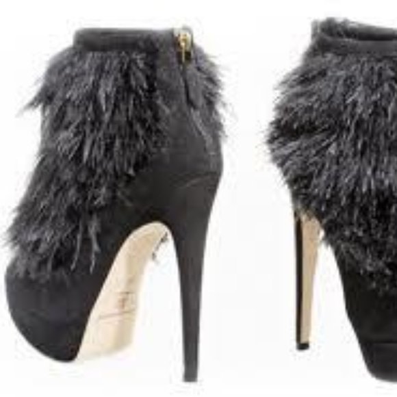 Brian Atwood ALEXA Ostrich Feather Suede Platform Ankle Bootie Boots Shoes - Picture 4 of 13